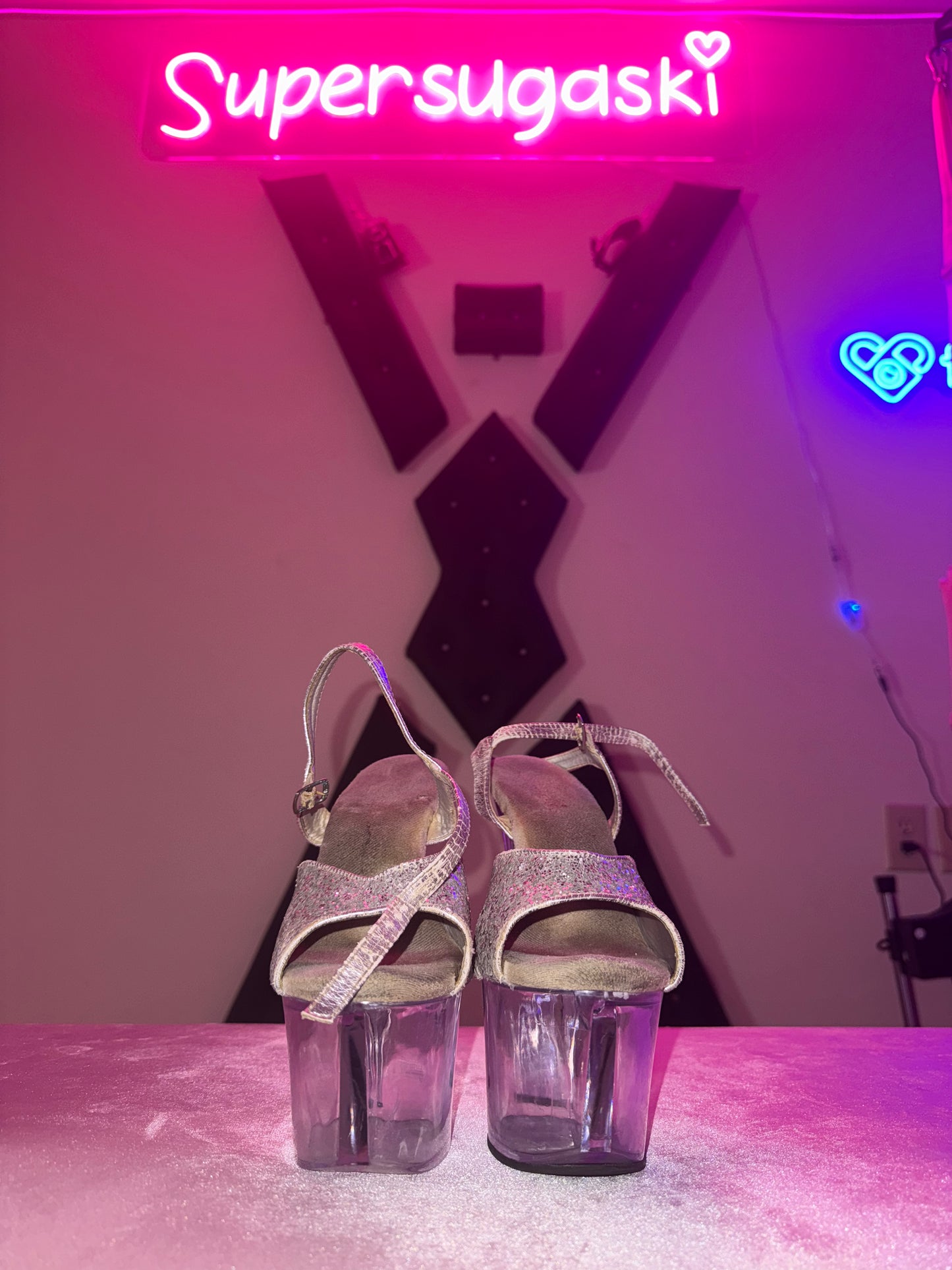 Silver Stripper Heels Used by Juliana
