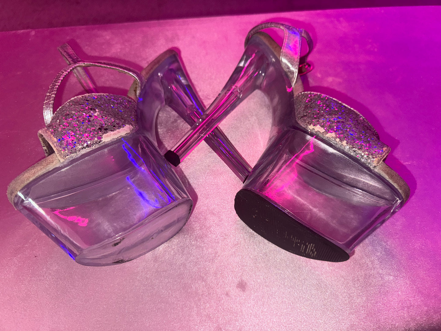 Silver Stripper Heels Used by Juliana